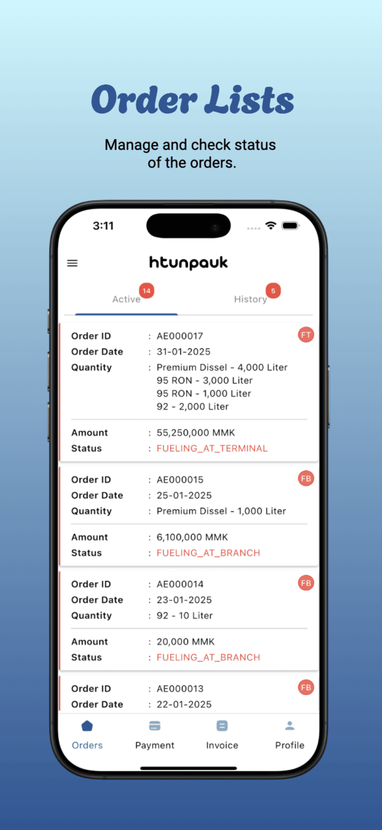 Viewing payment history and saved payment methods.